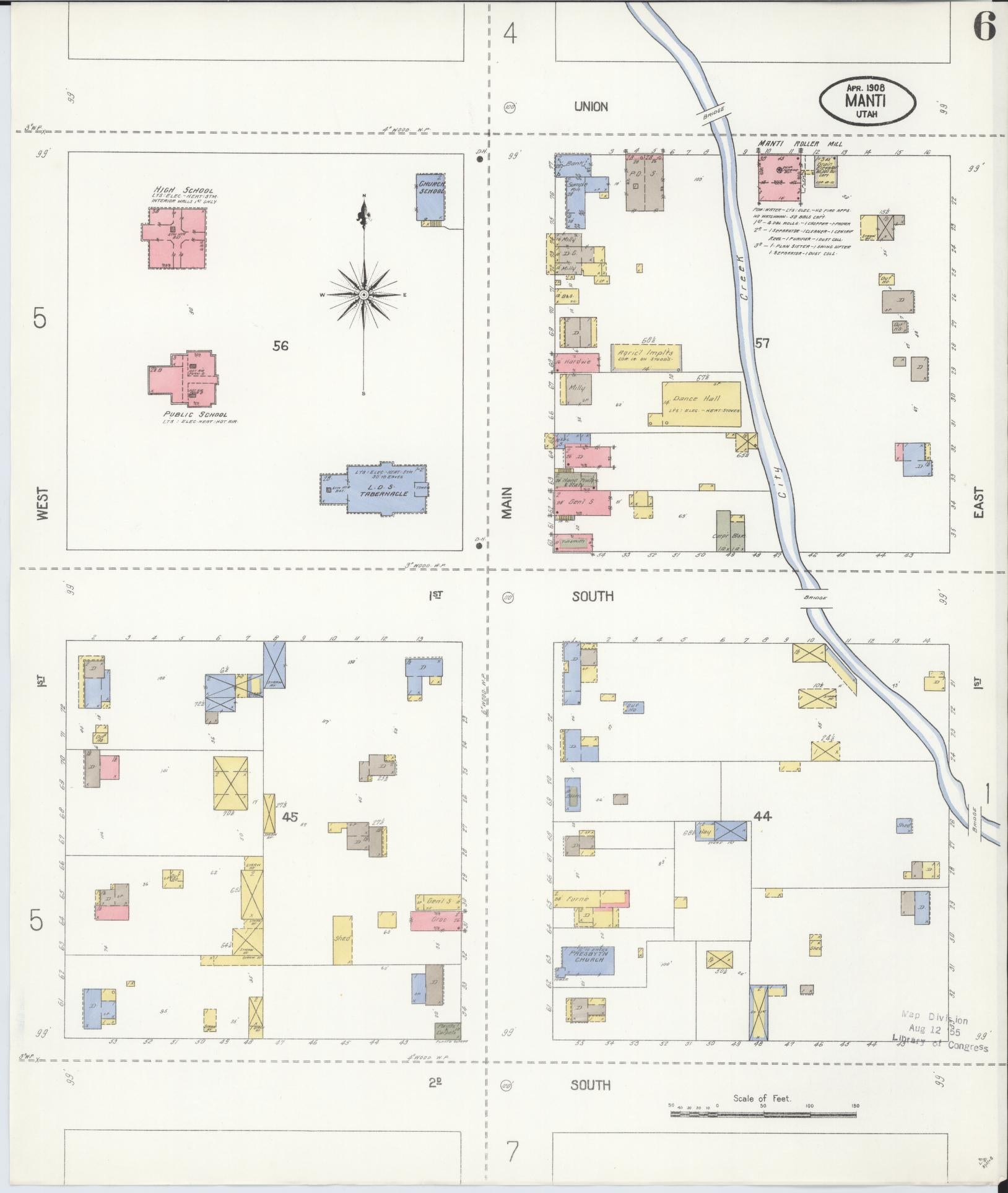 Sanborn Fire Insurance Map from Manti, Sanpete County, Utah (1908), Sheet #0006 - Complete Map Set gallery image, historic Sanborn map, vintage wall art, Utah Utah