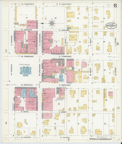 Sanborn Fire Insurance Map from McKinney, Collin County, Texas (1908), Sheet #0008 - Complete Map Set gallery image, historic Sanborn map, vintage wall art, Texas Texas