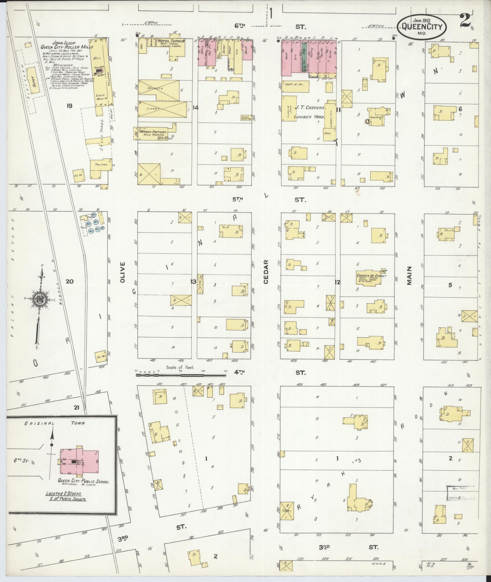 Sanborn Fire Insurance Map from Queen City, Schuyler County, Missouri (1910), Sheet #0002 - Historic Sanborn Fire Insurance Map Print, vintage old map wall art, antique decor, genealogy gift, Missouri Missouri map