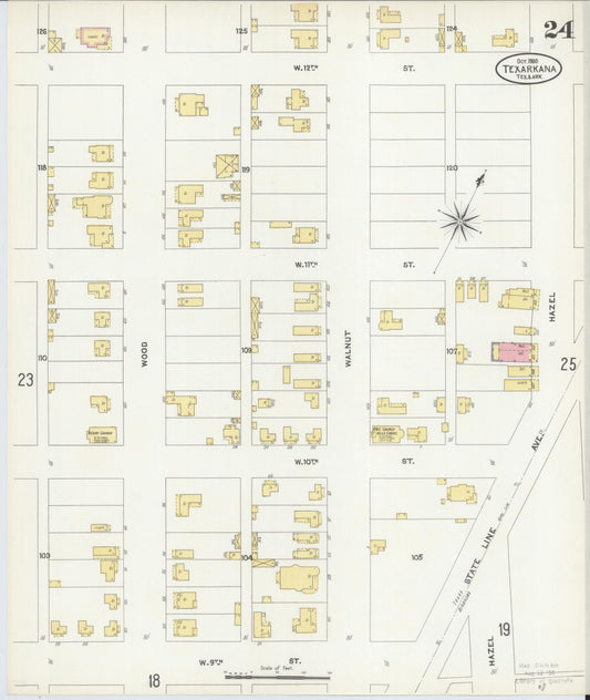 Sanborn Fire Insurance Map from Texarkana, Bowie County, Texas (1905), Sheet #0024 - Historic Sanborn Fire Insurance Map Print, vintage old map wall art, antique decor, genealogy gift, Texas Texas map
