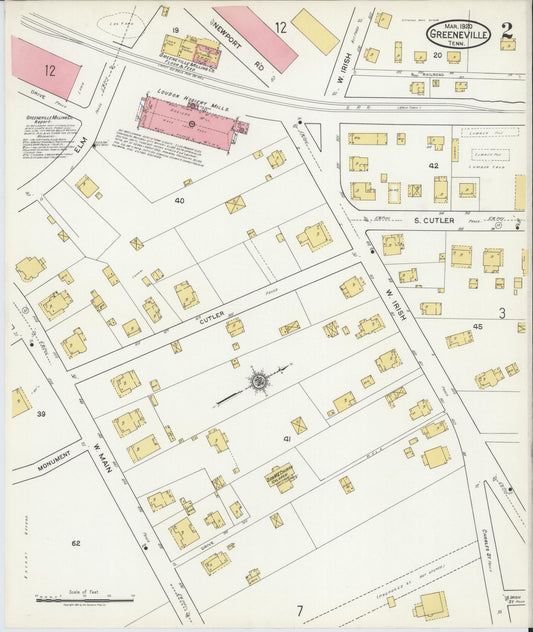 Sanborn Fire Insurance Map from Greeneville, Greene County, Tennessee (1920), Sheet #0002 - Historic Sanborn Fire Insurance Map Print, vintage old map wall art, antique decor, genealogy gift, Tennessee Tennessee map