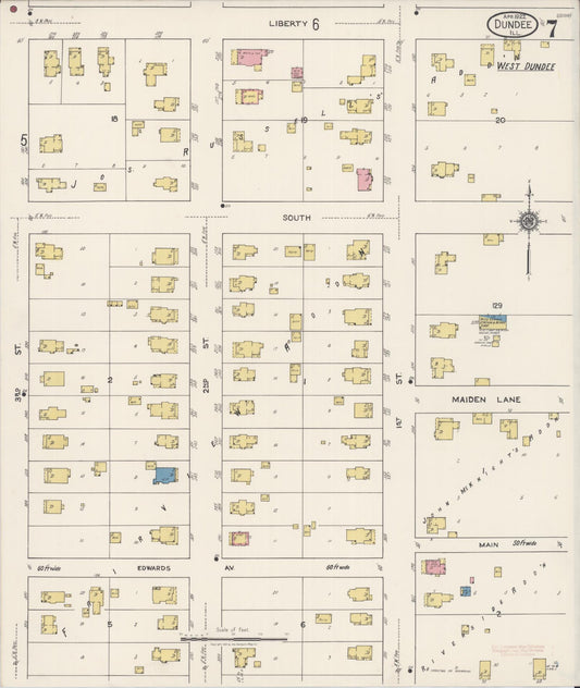 Sanborn Fire Insurance Map from Dundee, Kane County, Illinois (1922), Sheet #0007 - Historic Sanborn Fire Insurance Map Print, vintage old map wall art, antique decor, genealogy gift, Illinois Illinois map