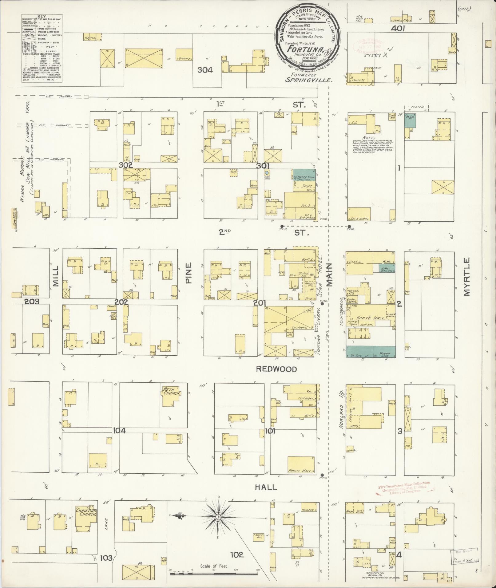 Sanborn Fire Insurance Map from Fortuna, Humboldt County, California (1892), Sheet #0001 - Historic Sanborn Fire Insurance Map Print, vintage old map wall art, antique decor, genealogy gift, California California map
