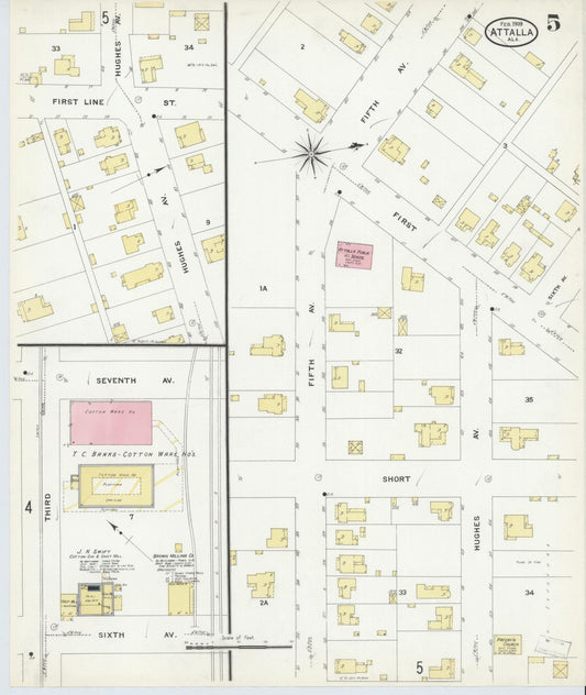 Sanborn Fire Insurance Map from Attalla, Etowah County, Alabama (1909), Sheet #0005 - Historic Sanborn Fire Insurance Map Print, vintage old map wall art, antique decor, genealogy gift, Alabama Alabama map