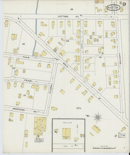 Sanborn Fire Insurance Map from Natick, Middlesex County, Massachusetts (1894), Sheet #0009 - Historic Sanborn Fire Insurance Map Print, vintage old map wall art, antique decor, genealogy gift, Massachusetts Massachusetts map