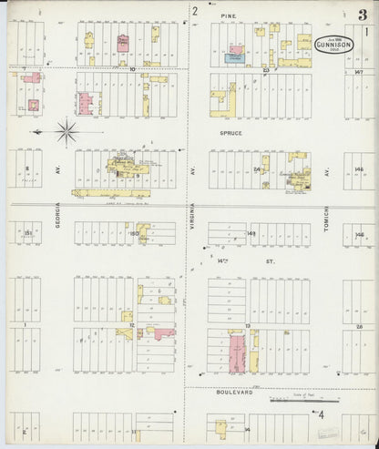 Sanborn Fire Insurance Map from Gunnison, Gunnison County, Colorado (1896), Sheet #0003 - Complete Map Set gallery image, historic Sanborn map, vintage wall art, Colorado Colorado