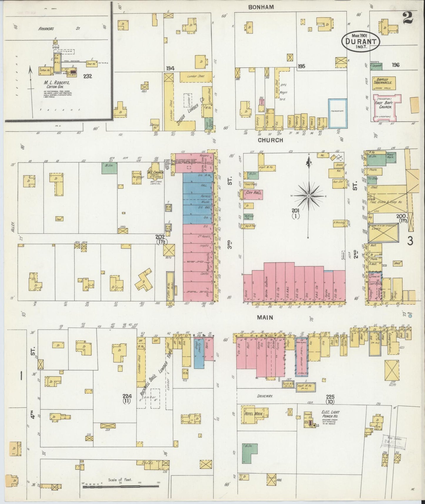 Sanborn Fire Insurance Map from Durant, Bryan County, Oklahoma (1901), Sheet #0002 - Complete Map Set gallery image, historic Sanborn map, vintage wall art, Oklahoma Oklahoma