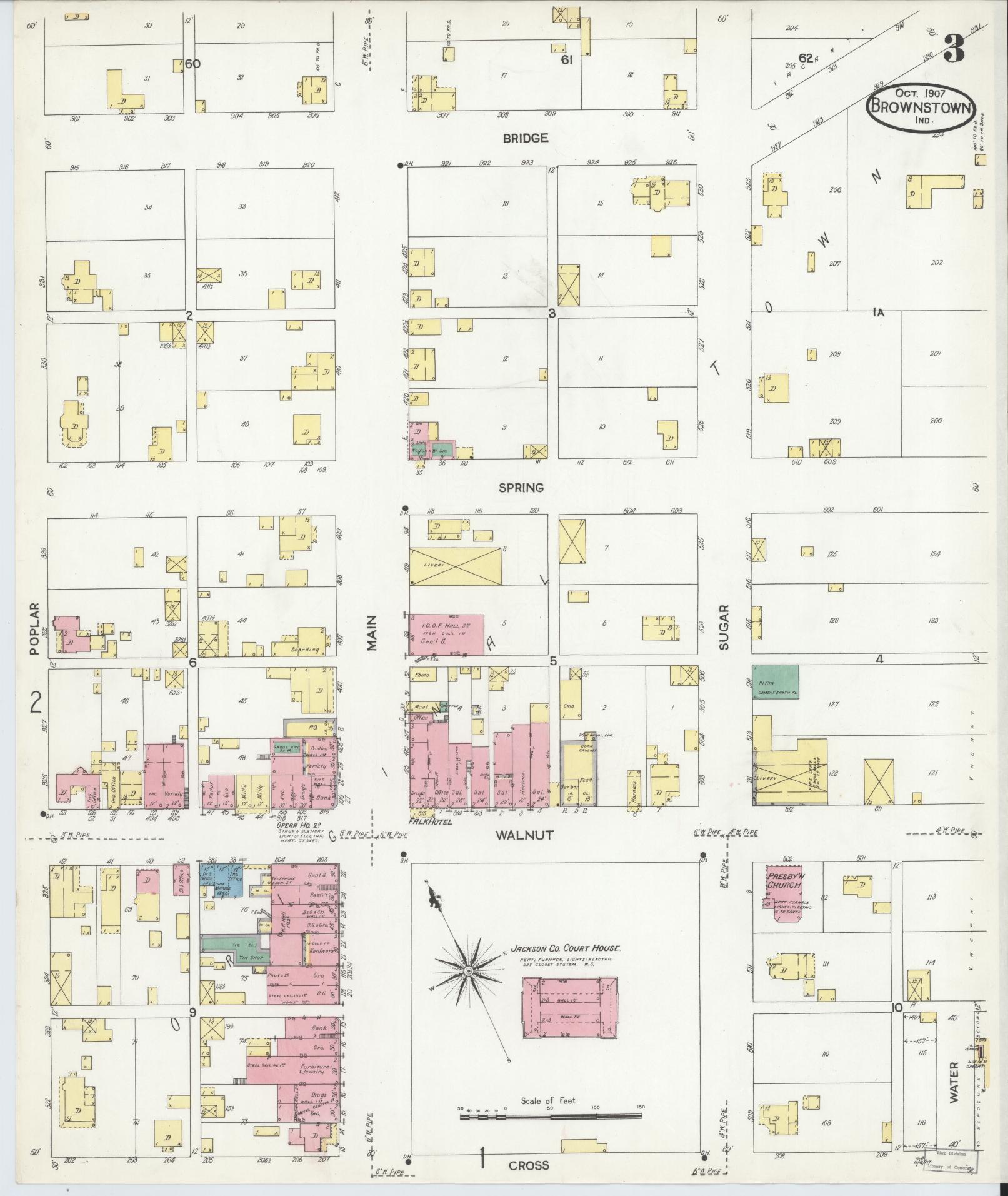 Sanborn Fire Insurance Map from Brownstown, Jackson County, Indiana (1907), Sheet #0003 - Complete Map Set gallery image, historic Sanborn map, vintage wall art, Indiana Indiana