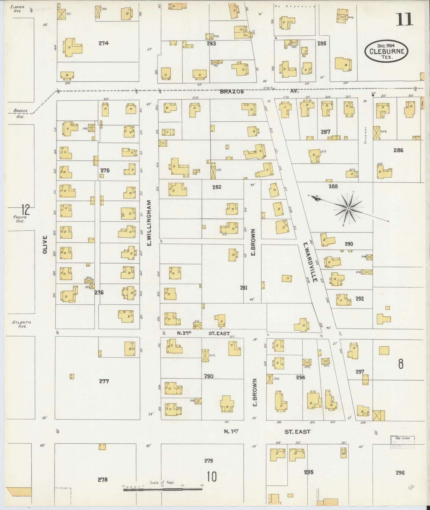 Sanborn Fire Insurance Map from Cleburne, Johnson County, Texas (1904), Sheet #0011 - Historic Sanborn Fire Insurance Map Print, vintage old map wall art, antique decor, genealogy gift, Texas Texas map