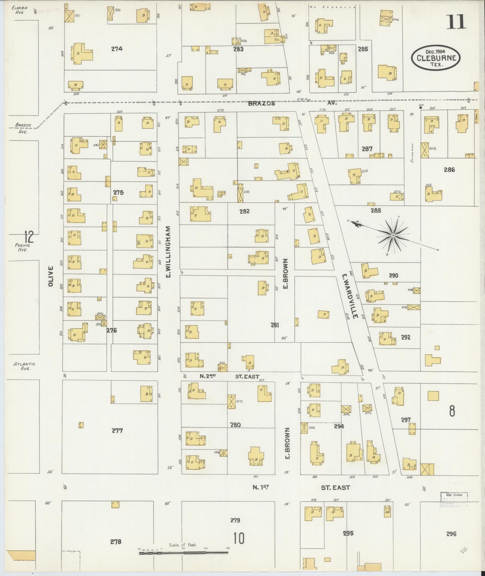 Sanborn Fire Insurance Map from Cleburne, Johnson County, Texas (1904), Sheet #0011 - Historic Sanborn Fire Insurance Map Print, vintage old map wall art, antique decor, genealogy gift, Texas Texas map