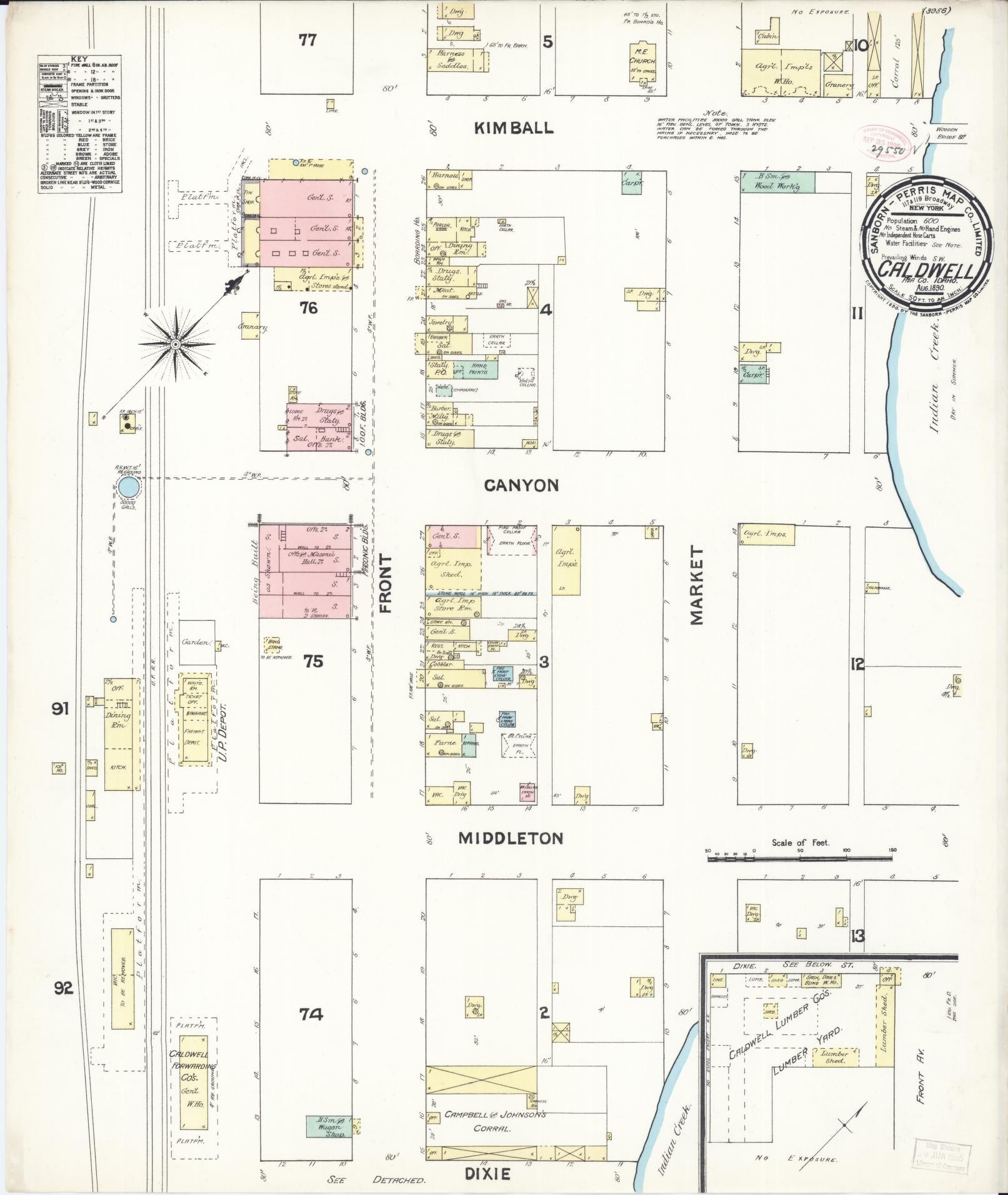 Sanborn Fire Insurance Map from Caldwell, Canyon County, Idaho (1890), Sheet #0001 - Historic Sanborn Fire Insurance Map Print, vintage old map wall art, antique decor, genealogy gift, Idaho Idaho map