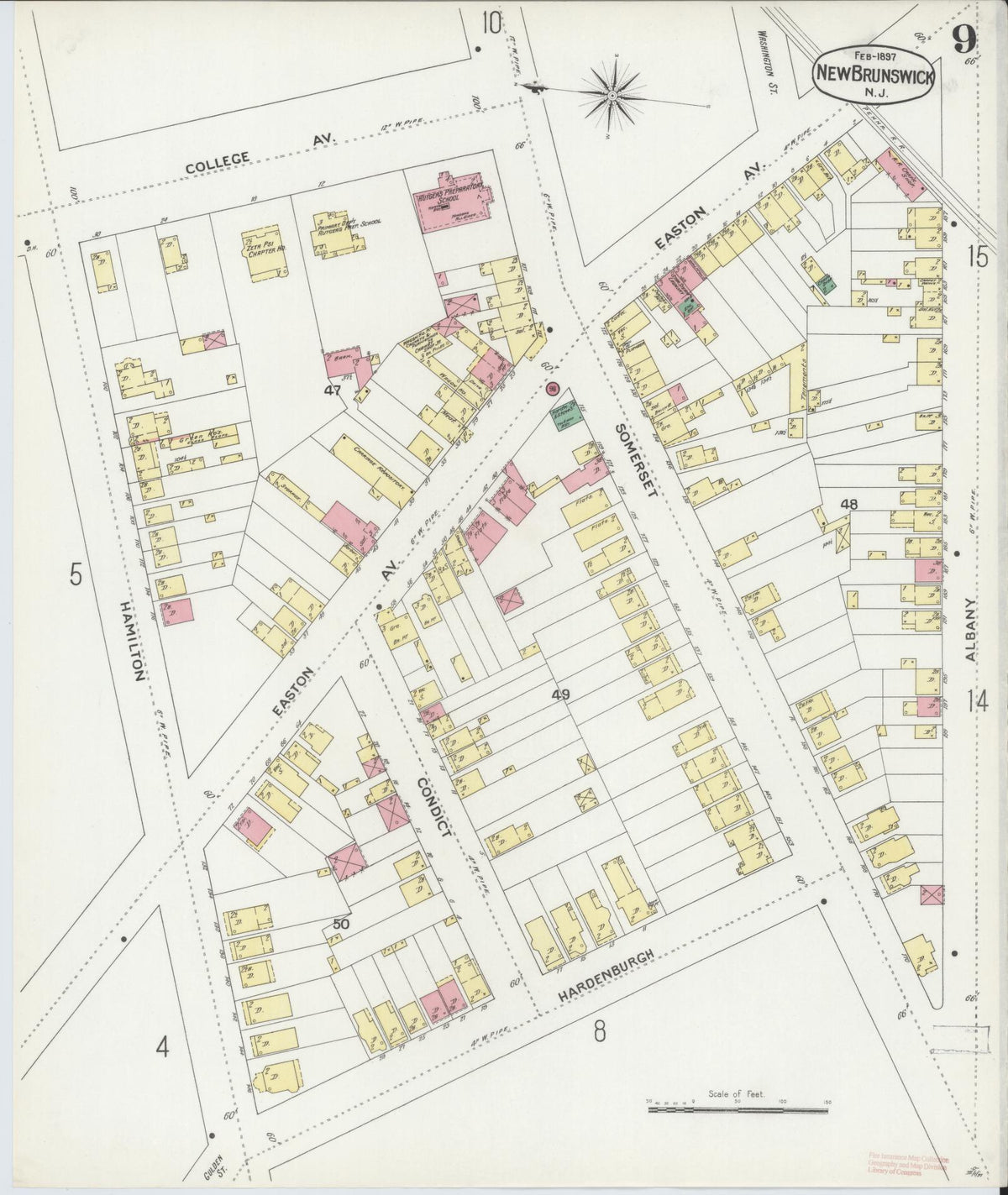 Sanborn Fire Insurance Map from New Brunswick, Middlesex County, New Jersey (1897), Sheet #0009 - Complete Map Set gallery image, historic Sanborn map, vintage wall art, New Jersey New Jersey