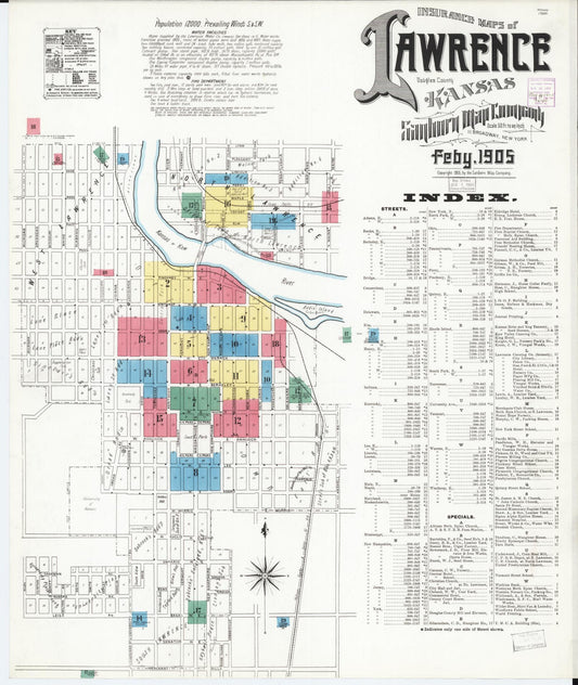 Sanborn Fire Insurance Map from Lawrence, Douglas County, Kansas. (1905) – Historic Sanborn Fire Insurance Map Print