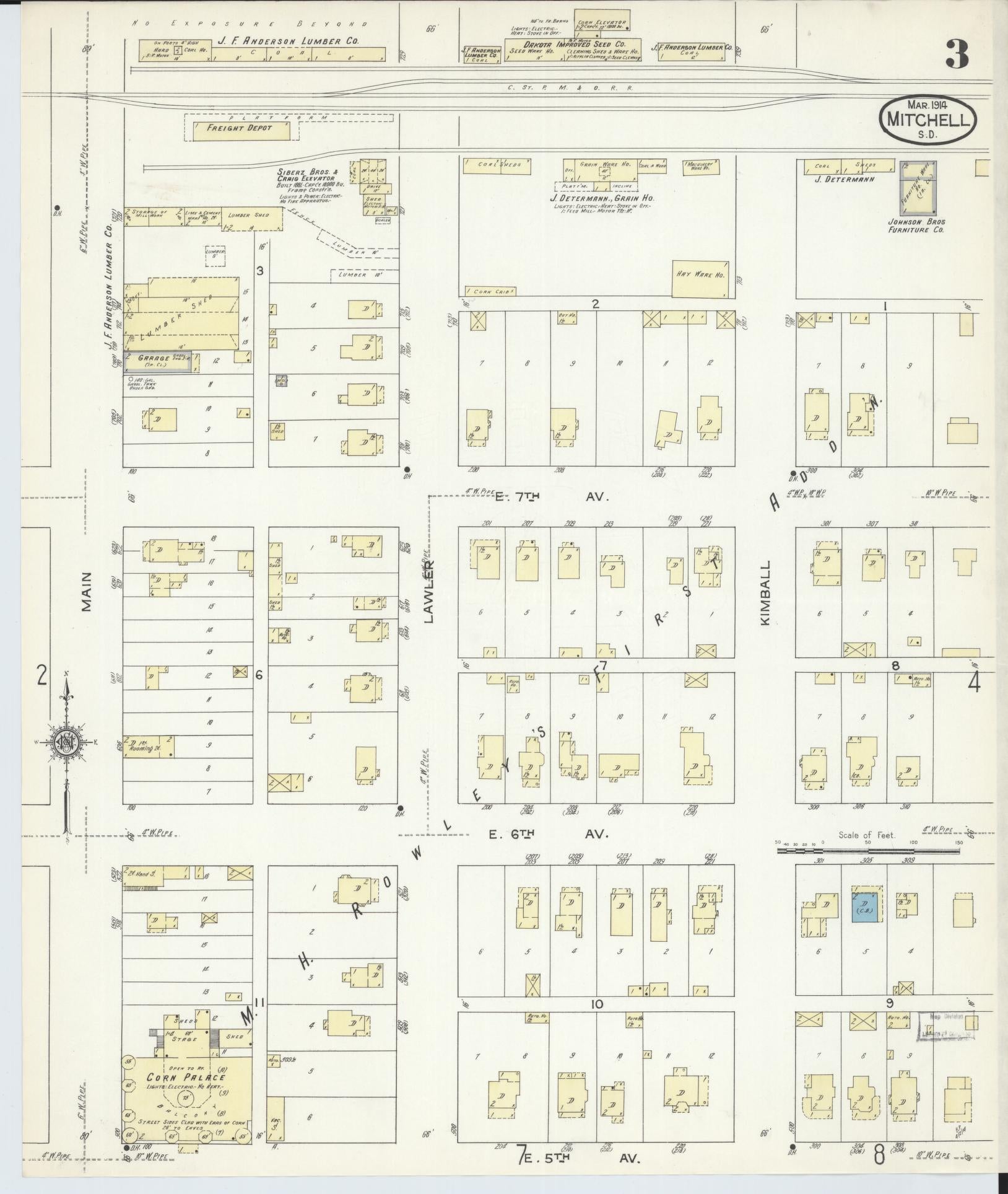 Sanborn Fire Insurance Map from Mitchell, Davison County, South Dakota (1914), Sheet #0003 - Complete Map Set gallery image, historic Sanborn map, vintage wall art, South Dakota South Dakota