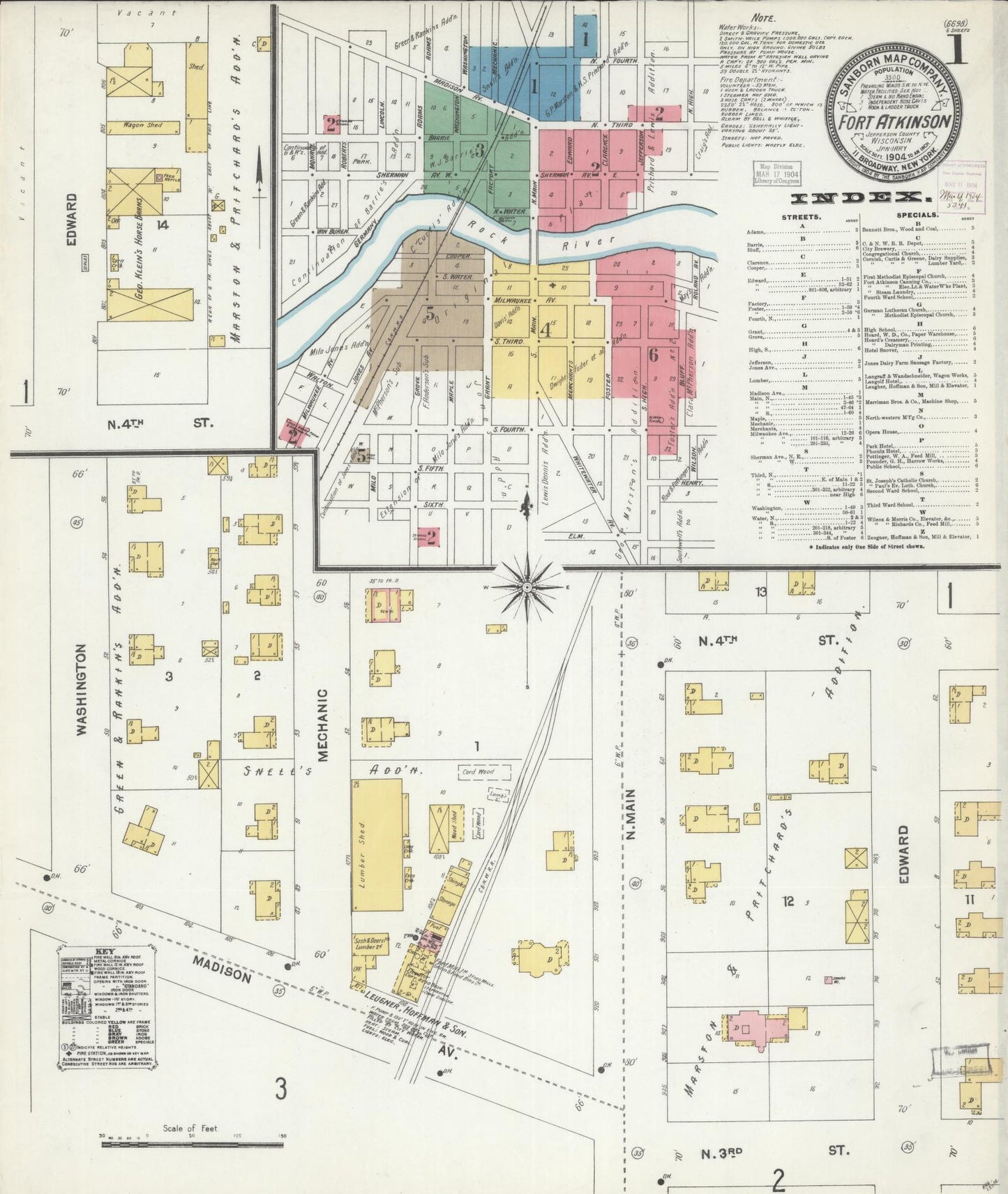 Sanborn Fire Insurance Map from Fort Atkinson, Jefferson County, Wisconsin (1904), Sheet #0001 - Historic Sanborn Fire Insurance Map Print, vintage old map wall art, antique decor, genealogy gift, Wisconsin Wisconsin map