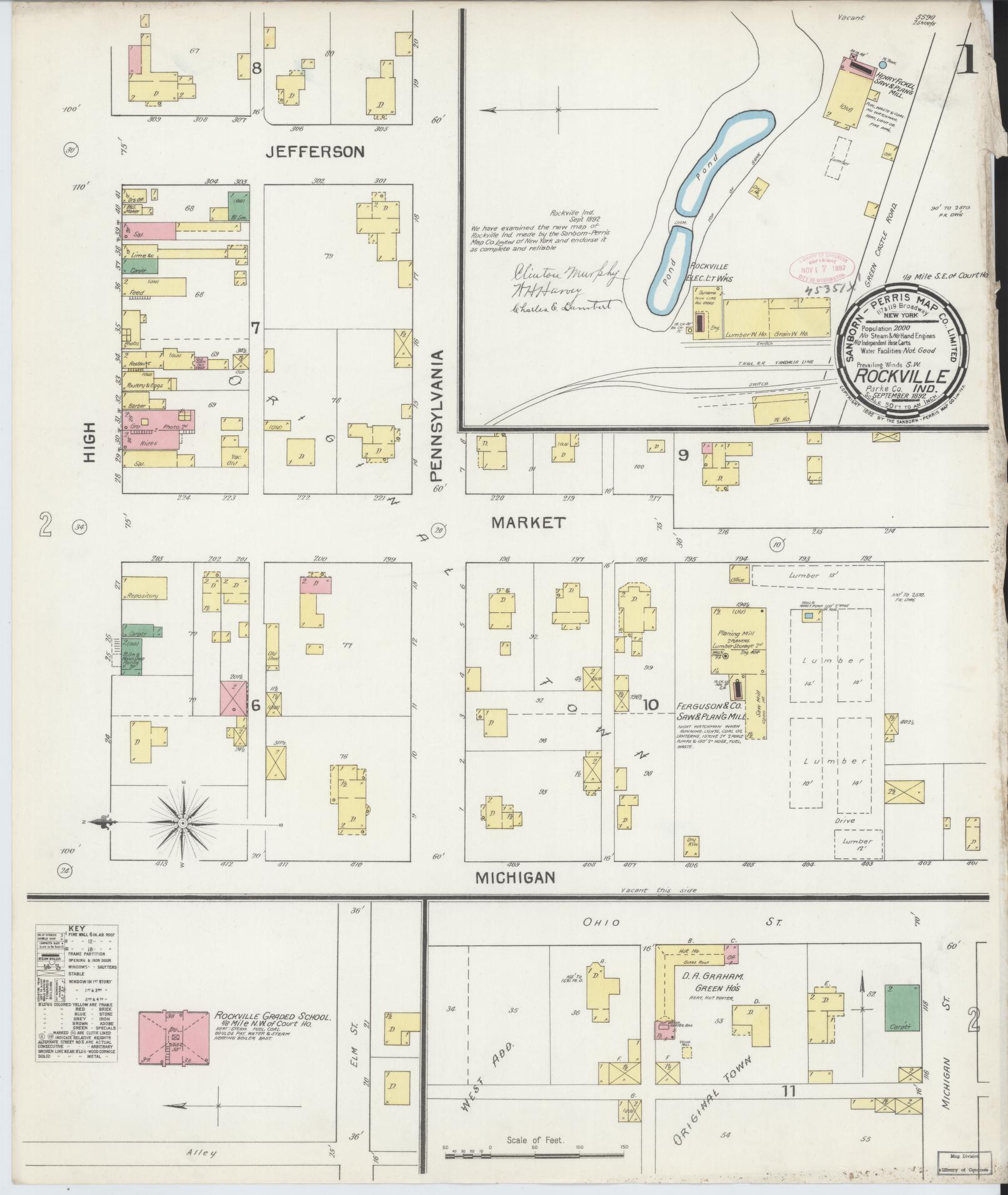 Sanborn Fire Insurance Map from Rockville, Parke County, Indiana (1892), Sheet #0001 - Complete Map Set gallery image, historic Sanborn map, vintage wall art, Indiana Indiana