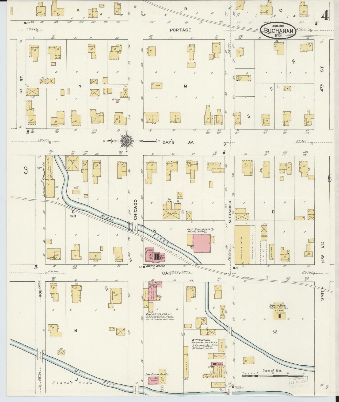 Sanborn Fire Insurance Map from Buchanan, Berrien County, Michigan (1911), Sheet #0004 - Historic Sanborn Fire Insurance Map Print, vintage old map wall art, antique decor, genealogy gift, Michigan Michigan map