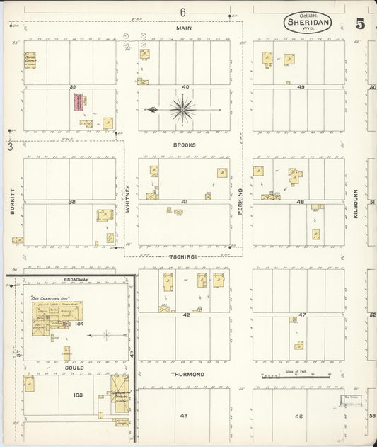 Sanborn Fire Insurance Map from Sheridan, Sheridan County, Wyoming (1896), Sheet #0005 - Historic Sanborn Fire Insurance Map Print, vintage old map wall art, antique decor, genealogy gift, Wyoming Wyoming map