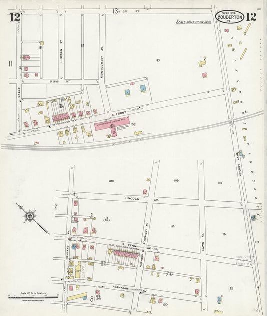 Sanborn Fire Insurance Map from Souderton, Montgomery County, Pennsylvania (1924), Sheet #0012 - Historic Sanborn Fire Insurance Map Print, vintage old map wall art, antique decor, genealogy gift, Pennsylvania Pennsylvania map