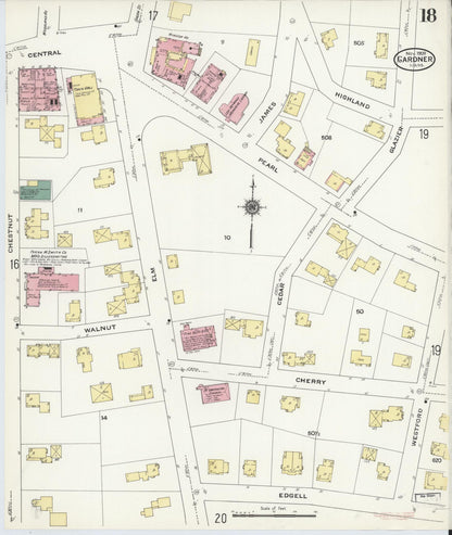 Sanborn Fire Insurance Map from Gardner, Worcester County, Massachusetts (1909), Sheet #0018 - Historic Sanborn Fire Insurance Map Print, vintage old map wall art, antique decor, genealogy gift, Massachusetts Massachusetts map
