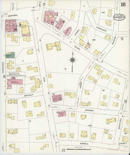 Sanborn Fire Insurance Map from Gardner, Worcester County, Massachusetts (1909), Sheet #0018 - Historic Sanborn Fire Insurance Map Print, vintage old map wall art, antique decor, genealogy gift, Massachusetts Massachusetts map