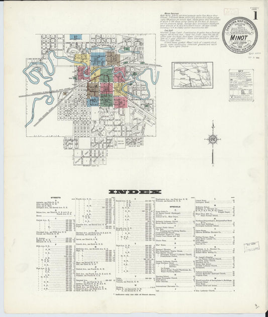 Sanborn Fire Insurance Map from Minot, Ward County, North Dakota (1913), Sheet #0001 - Complete Map Set gallery image, historic Sanborn map, vintage wall art, North Dakota North Dakota