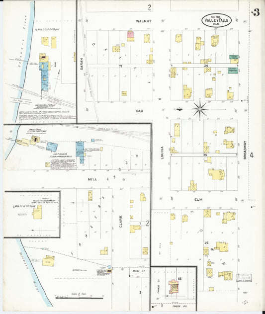 Sanborn Fire Insurance Map from Valley Falls, Jefferson County, Kansas (1905), Sheet #0003 - Historic Sanborn Fire Insurance Map Print, vintage old map wall art, antique decor, genealogy gift, Kansas Kansas map
