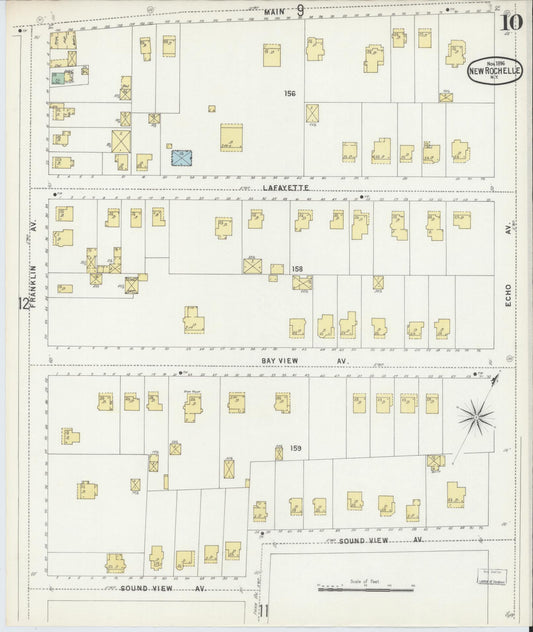 Sanborn Fire Insurance Map from New Rochelle, Westchester County, New York (1896), Sheet #0010 - Historic Sanborn Fire Insurance Map Print, vintage old map wall art, antique decor, genealogy gift, New York New York map