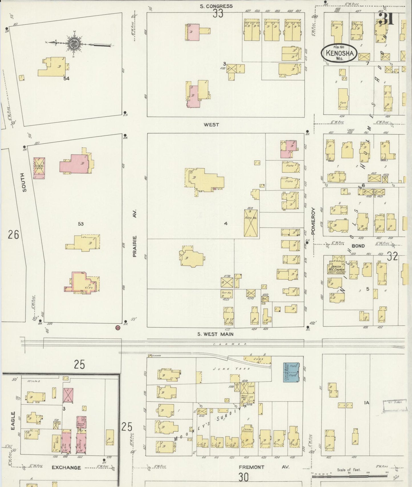Sanborn Fire Insurance Map from Kenosha, Kenosha County, Wisconsin (1911), Sheet #0031 - Complete Map Set gallery image, historic Sanborn map, vintage wall art, Wisconsin Wisconsin