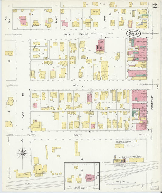 Sanborn Fire Insurance Map from Butler, De Kalb County, Indiana (1907), Sheet #0002 - Historic Sanborn Fire Insurance Map Print, vintage old map wall art, antique decor, genealogy gift, Indiana Indiana map