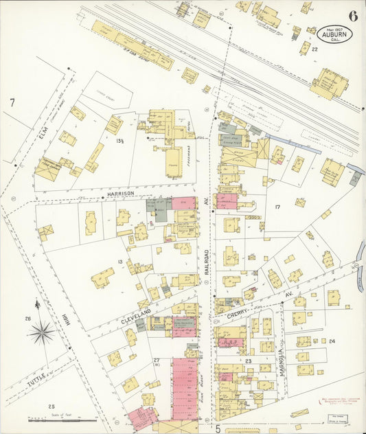 Sanborn Fire Insurance Map from Auburn, Placer County, California (1907), Sheet #0006 - Historic Sanborn Fire Insurance Map Print, vintage old map wall art, antique decor, genealogy gift, California California map