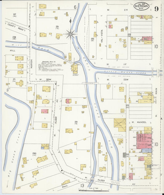 Sanborn Fire Insurance Map from Sheridan, Sheridan County, Wyoming (1908), Sheet #0009 - Historic Sanborn Fire Insurance Map Print, vintage old map wall art, antique decor, genealogy gift, Wyoming Wyoming map