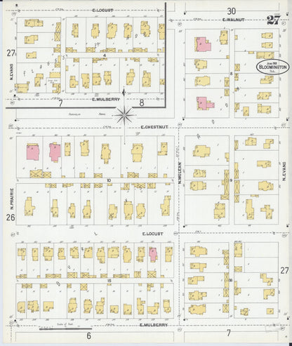 Sanborn Fire Insurance Map from Bloomington, McLean County, Illinois (1901), Sheet #0027 - Complete Map Set gallery image, historic Sanborn map, vintage wall art, Illinois Illinois
