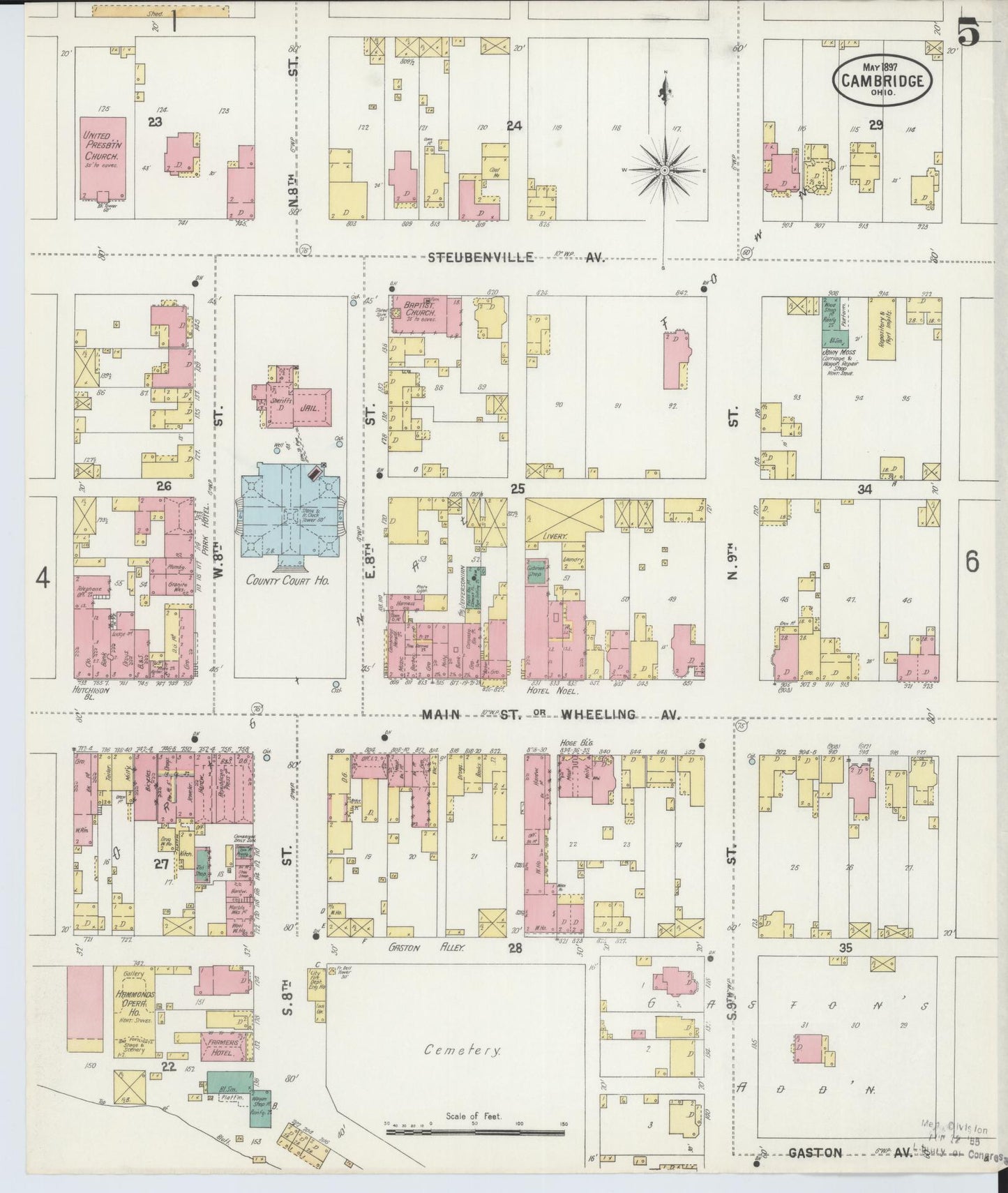 Sanborn Fire Insurance Map from Cambridge, Guernsey County, Ohio (1897), Sheet #0005 - Historic Sanborn Fire Insurance Map Print, vintage old map wall art, antique decor, genealogy gift, Ohio Ohio map