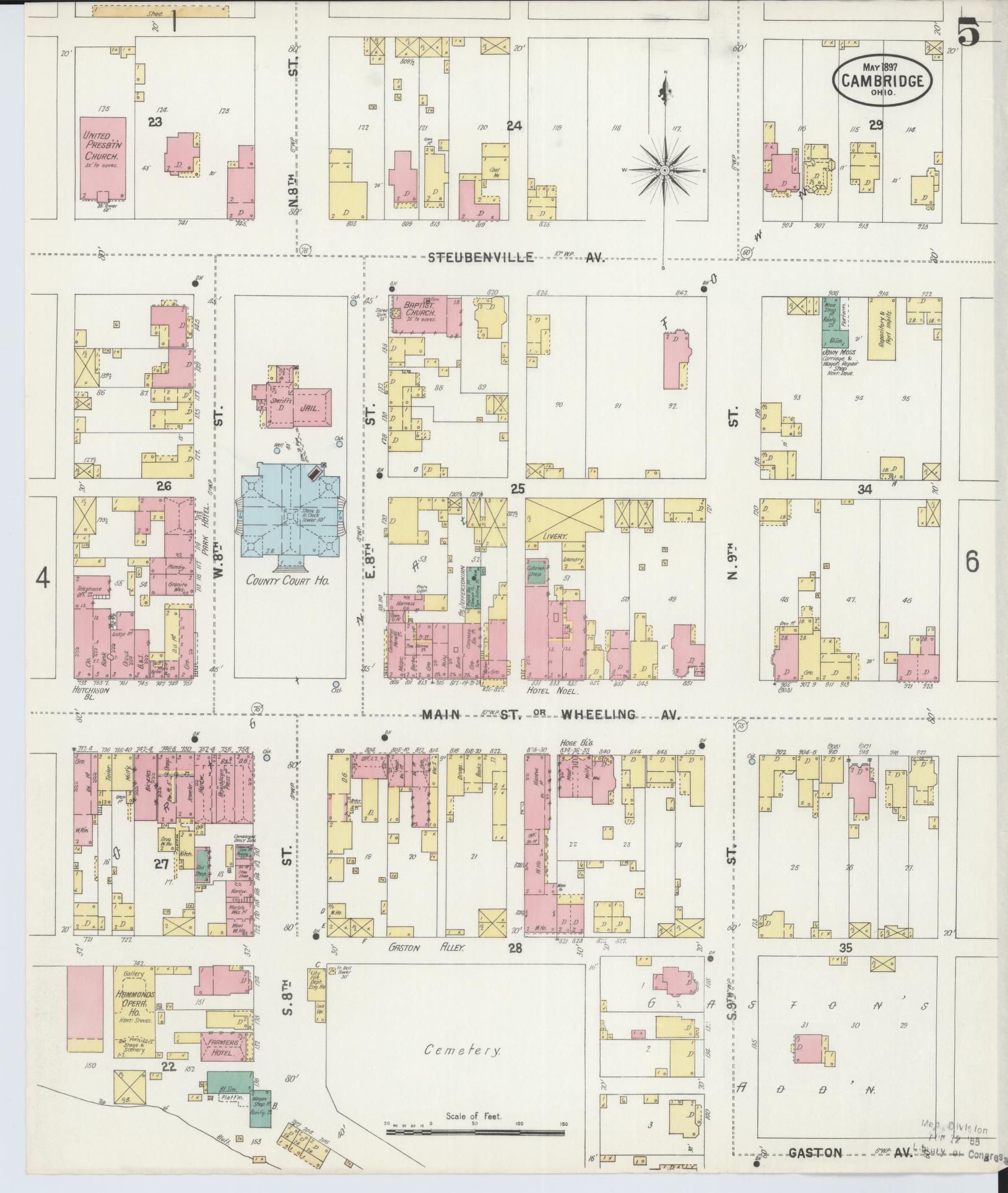 Sanborn Fire Insurance Map from Cambridge, Guernsey County, Ohio (1897), Sheet #0005 - Historic Sanborn Fire Insurance Map Print, vintage old map wall art, antique decor, genealogy gift, Ohio Ohio map