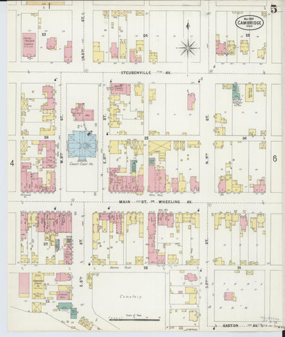 Sanborn Fire Insurance Map from Cambridge, Guernsey County, Ohio (1897), Sheet #0005 - Historic Sanborn Fire Insurance Map Print, vintage old map wall art, antique decor, genealogy gift, Ohio Ohio map