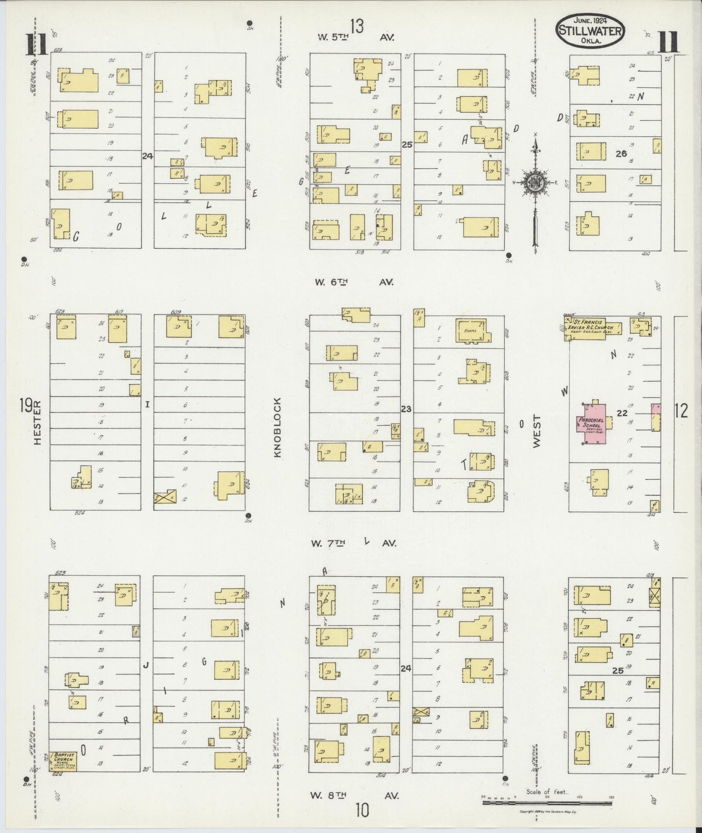 Sanborn Fire Insurance Map from Stillwater, Payne County, Oklahoma (1924), Sheet #0011 - Complete Map Set gallery image, historic Sanborn map, vintage wall art, Oklahoma Oklahoma