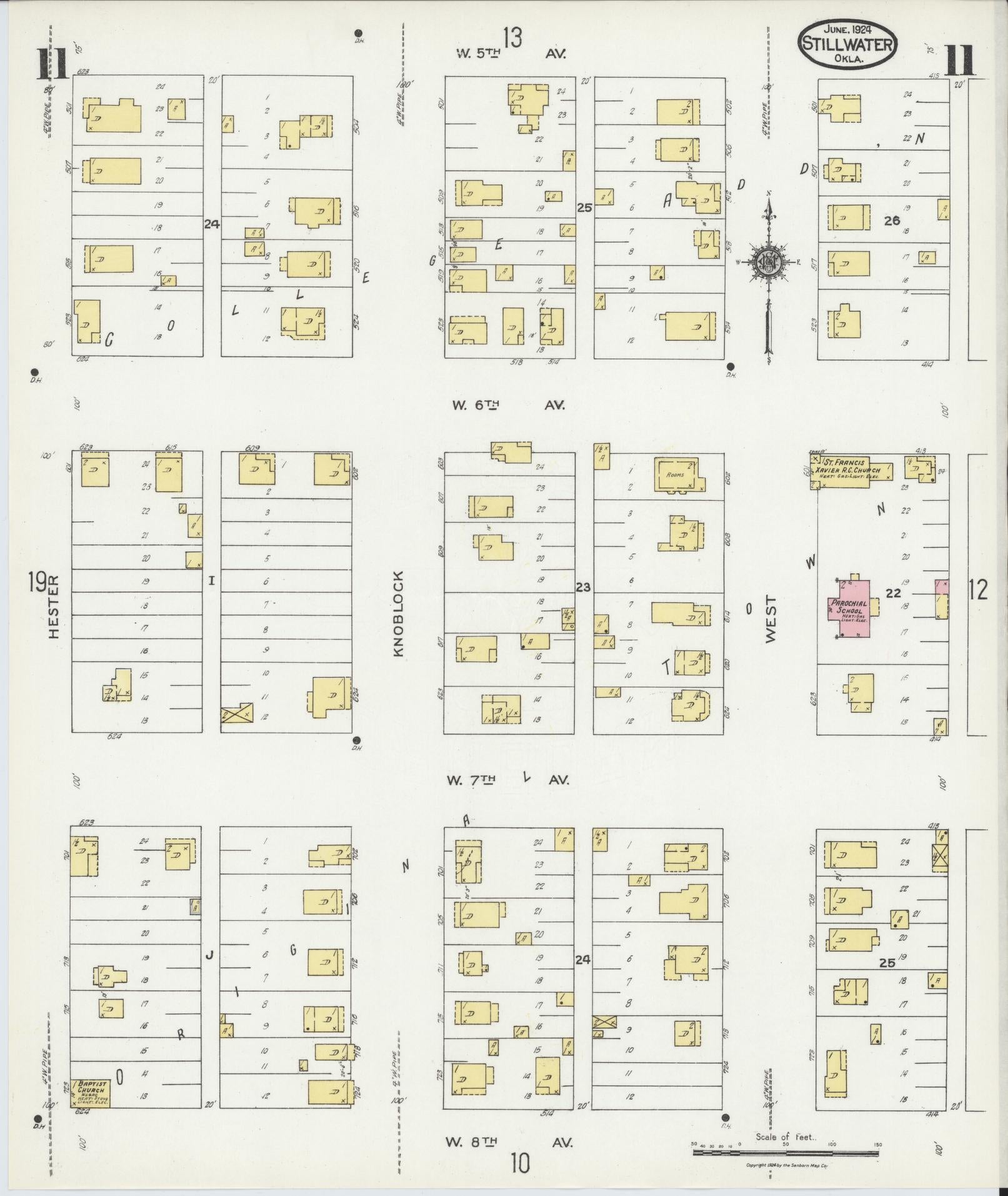 Sanborn Fire Insurance Map from Stillwater, Payne County, Oklahoma (1924), Sheet #0011 - Complete Map Set gallery image, historic Sanborn map, vintage wall art, Oklahoma Oklahoma