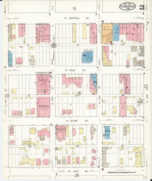 Sanborn Fire Insurance Map from Albuquerque, Bernalillo County, New Mexico (1913), Sheet #0021 - Historic Sanborn Fire Insurance Map Print, vintage old map wall art, antique decor, genealogy gift, New Mexico New Mexico map