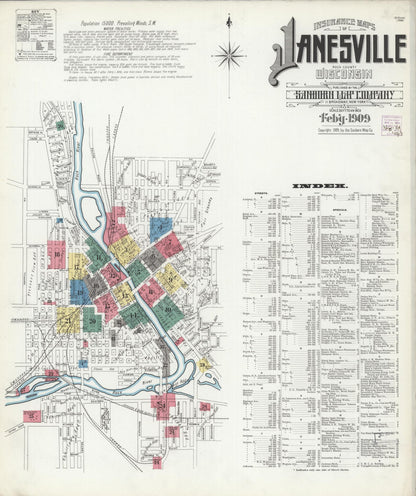 Sanborn Fire Insurance Map from Janesville, Rock County, Wisconsin (1909), Sheet #0001 - Complete Map Set gallery image, historic Sanborn map, vintage wall art, Wisconsin Wisconsin