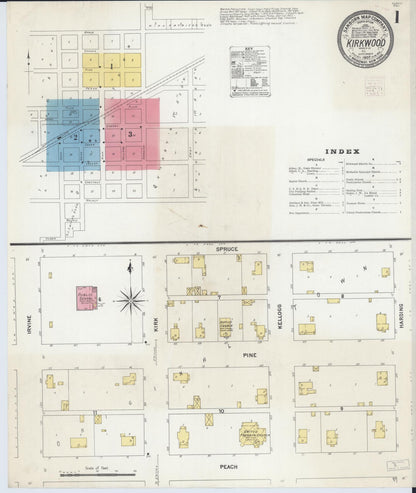 Sanborn Fire Insurance Map from Kirkwood, Warren County, Illinois (1907), Sheet #0001 - Historic Sanborn Fire Insurance Map Print, vintage old map wall art, antique decor, genealogy gift, Illinois Illinois map