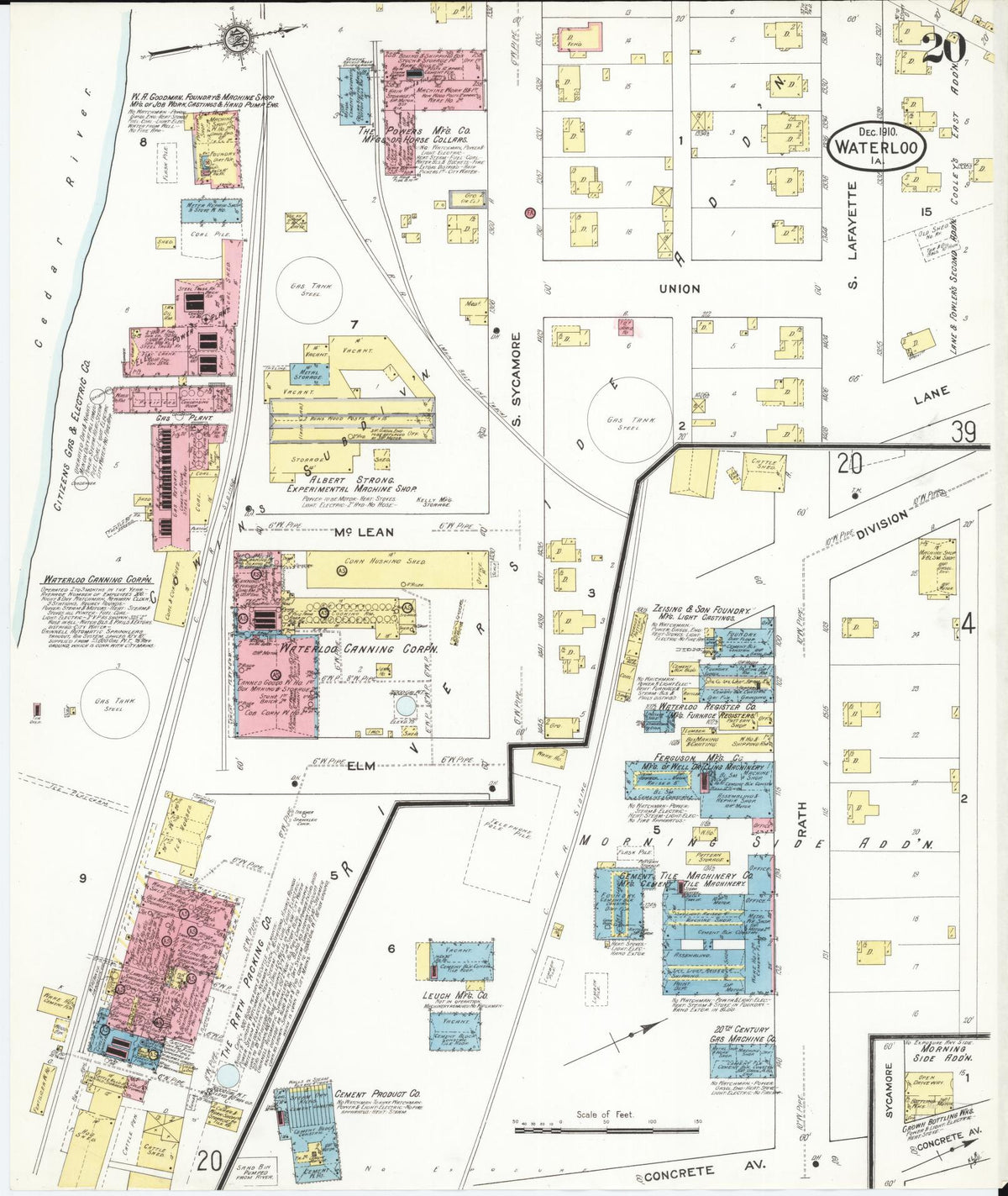 Sanborn Fire Insurance Map from Waterloo, Black Hawk County, Iowa (1910), Sheet #0020 - Historic Sanborn Fire Insurance Map Print, vintage old map wall art