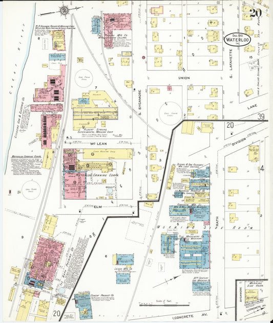 Sanborn Fire Insurance Map from Waterloo, Black Hawk County, Iowa (1910), Sheet #0020 - Historic Sanborn Fire Insurance Map Print, vintage old map wall art