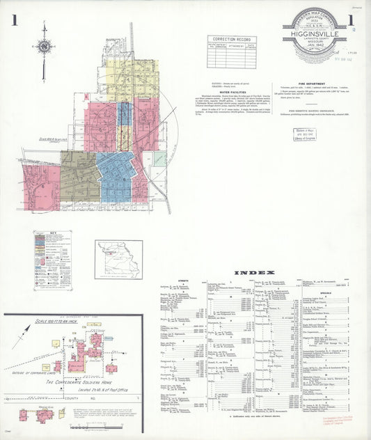 Sanborn Fire Insurance Map from Higginsville, Lafayette County, Missouri (1942), Sheet #0001 - Complete Map Set gallery image, historic Sanborn map, vintage wall art, Missouri Missouri
