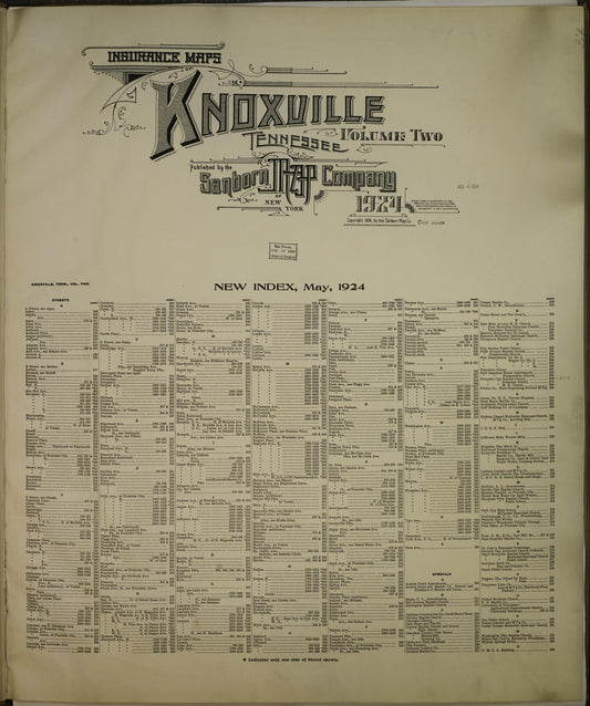 Sanborn Fire Insurance Map from Knoxville, Knox County, Tennessee (1924), Sheet #0001 - Historic Sanborn Fire Insurance Map Print, vintage old map wall art, antique decor, genealogy gift, Tennessee Tennessee map