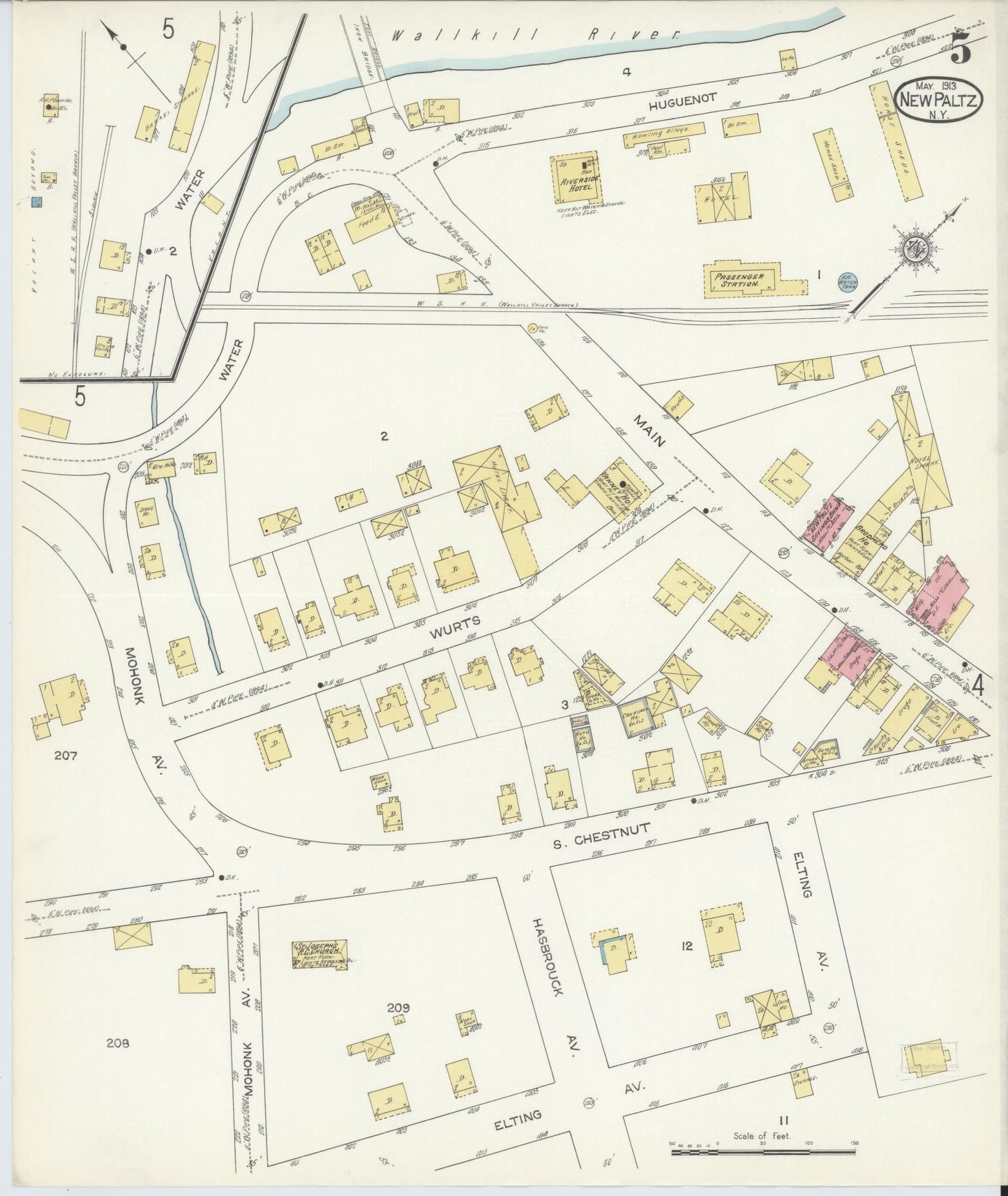 Sanborn Fire Insurance Map from New Paltz, Ulster County, New York (1913), Sheet #0005 - Historic Sanborn Fire Insurance Map Print, vintage old map wall art, antique decor, genealogy gift, New York New York map