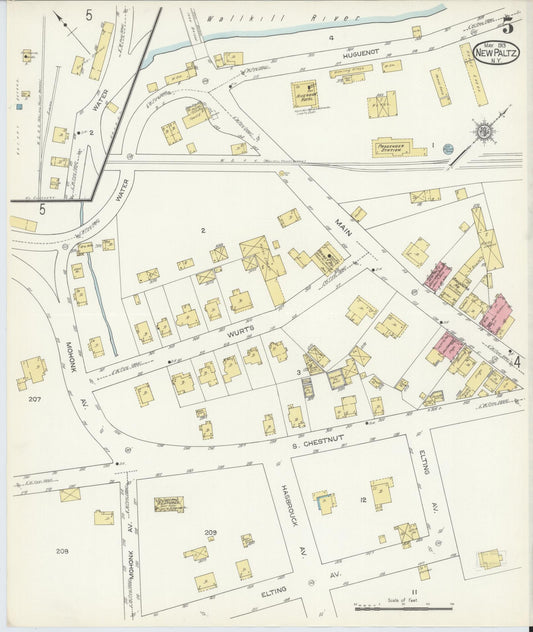 Sanborn Fire Insurance Map from New Paltz, Ulster County, New York (1913), Sheet #0005 - Historic Sanborn Fire Insurance Map Print, vintage old map wall art, antique decor, genealogy gift, New York New York map