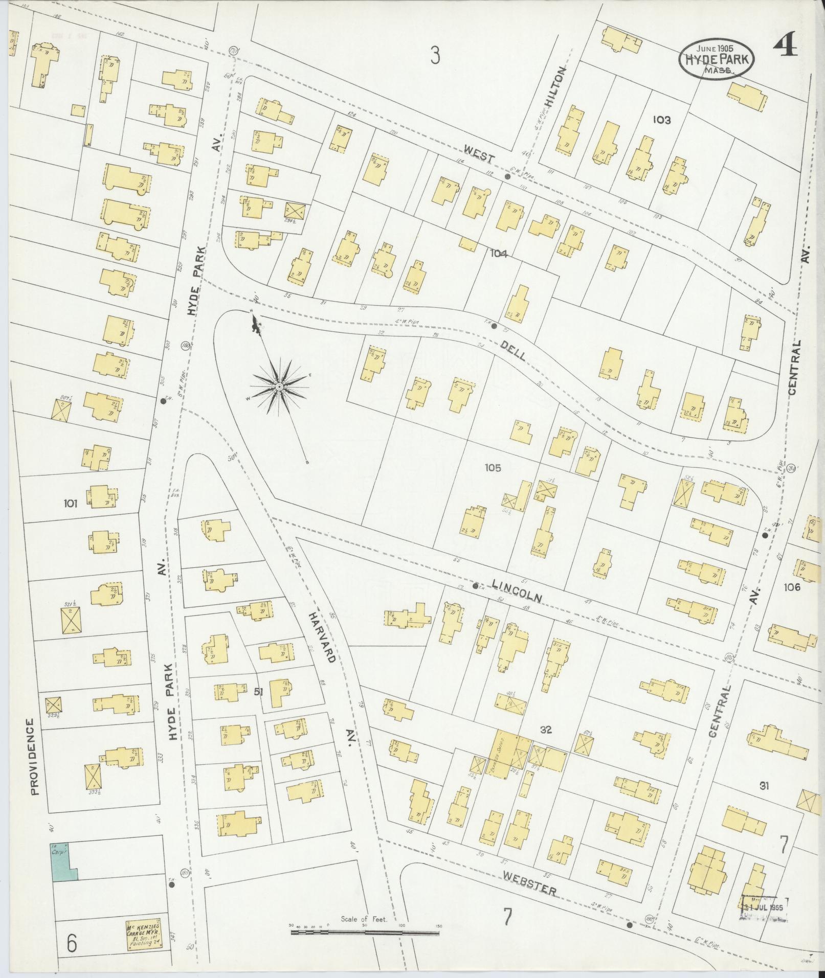 Sanborn Fire Insurance Map from Hyde Park, Norfolk County, Massachusetts (1905), Sheet #0004 - Complete Map Set gallery image, historic Sanborn map, vintage wall art, Massachusetts Massachusetts