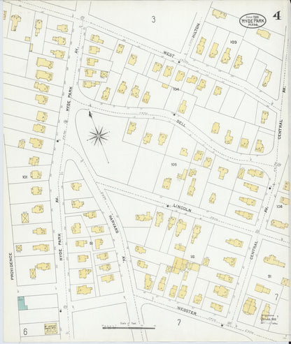 Sanborn Fire Insurance Map from Hyde Park, Norfolk County, Massachusetts (1905), Sheet #0004 - Complete Map Set gallery image, historic Sanborn map, vintage wall art, Massachusetts Massachusetts