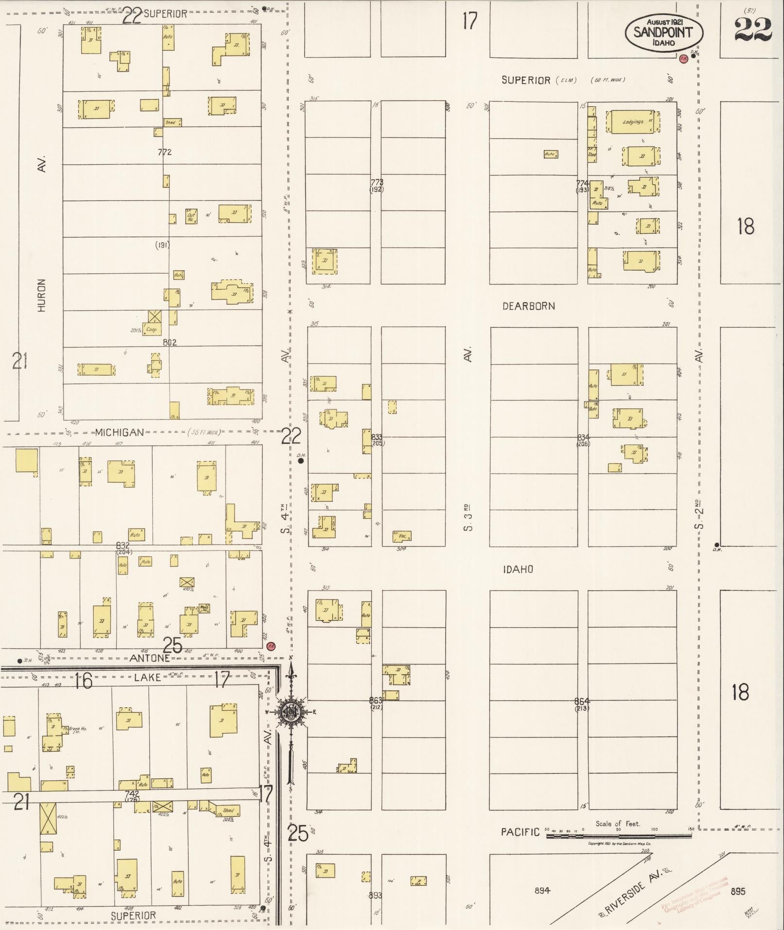 Sanborn Fire Insurance Map from Sandpoint, Bonner County, Idaho (1921), Sheet #0022 - Complete Map Set gallery image, historic Sanborn map, vintage wall art, Idaho Idaho